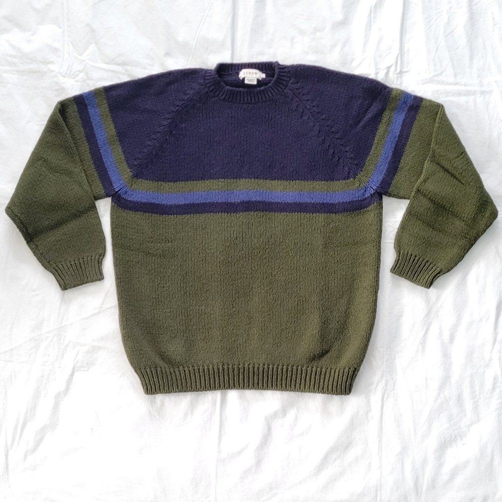 J. Crew Men's Green and Blue Crewneck Sweater